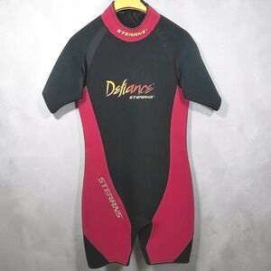 VTG 90s Stearns Defiance Shorty Wetsuit Size L Unisex Rear Zip Black‎ Magenta